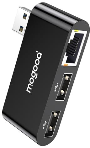 MOGOOD HUB USB Ethernet, Adaptateur USB vers Gigabit Ethernet, Hub Type A avec 2*USB 2.0 et RJ45 1000Mbps, Adaptateur Réseau Ethernet Noir pour Ordinateur Portable, PC, MacBook Air/Pro, Windows 11 etc