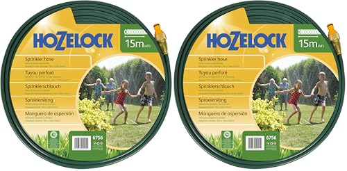 HOZELOCK - Flat Sprinkler Hose 15 m : Perforated Hose Producing a Fine Spray Like a Sprinkler, for Watering Narrow, Long Surfaces (27 m²), Ready to Use [6756P0000] (Pack of 2)