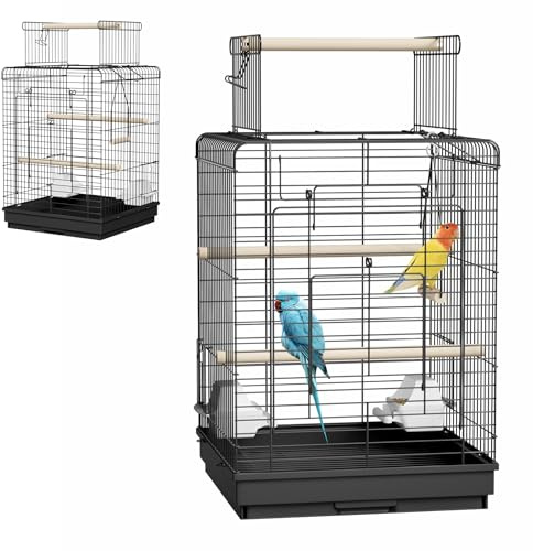 ACXIN Vogelkäfig Metall Vogelvoliere mit Offenem Dach, Wellensittichkäfig mit Holzstangen, Futternäpfen und Schaukel, Tierkäfig Vogelhaus für Papageien, Tauben, Sittiche und Finken (Typ C)