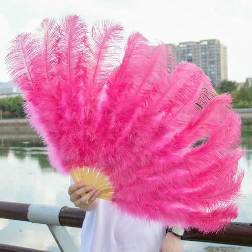 Pink Ostrich Feather Fan for Photography Stage Performance Dance Folding Fan Wedding Party Decor Costume Decoration Accessories-deep pink-2PCS 130CM