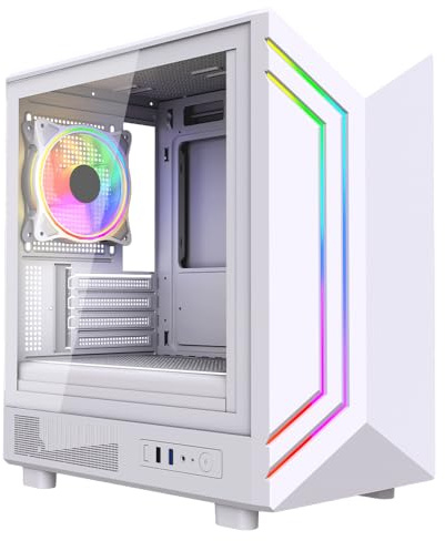 Vida Apollo M White ARGB Gaming Case w/Glass Window, Micro ATX, Rear ARGB Infinity Fan, Front LED Strips