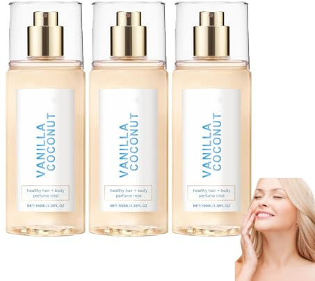 Gesundes Haar-Körperparfüm-Spray – Kokosnuss-Vanille-Körperspray, lang anhaltender Feuchtigkeitsnebel für Haar und Haut, leichter und erfrischender Vanille-Kokosnuss-Duft für Frauen (3pcs)