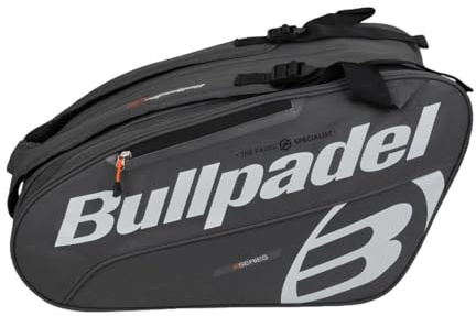 Bullpadel - Paletero Tour Negro, con Detalles en Gris, con Bolsillos para Palas, Compartimento para Ropa o Material y Bolsillos Auxiliares, Asas Acolchadas y de Mano para Transportar, Gran Capacidad