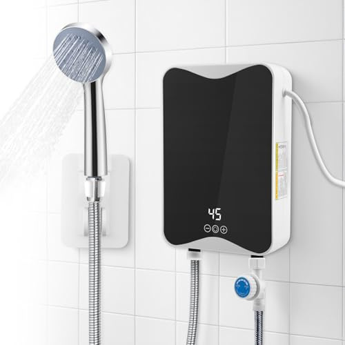 Calentador de Agua Eléctrico 5500 W, Calentador de Agua 220 V, 30-55 °C, Temperatura Ajustable, Ducha de Calentador Instantáneo para Cocina y Baño