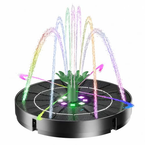 Marchul 3.5W Solar Fountain for Bird Bath Colorful Light with 2200mah Battery, 2026 Upgrade 4-in-1 Nozzles Solar Water Fountain Powered with 4X Fixer Floating Solar Pump for Garden, Pond, Pool