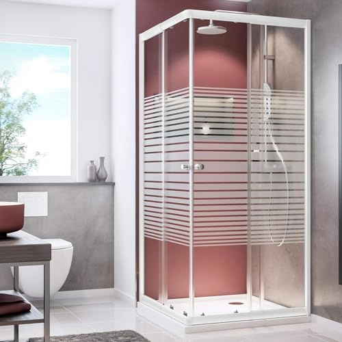 Schulte Duschkabine inkl Montage variabel 75-90 cm, z. B. 90x90 cm, 80x80 cm, Eckeinstieg 180 cm mit Schiebetüren, 4 mm Sicherheitsglas (ESG) Klar hell, weiß, EP19442-04-72