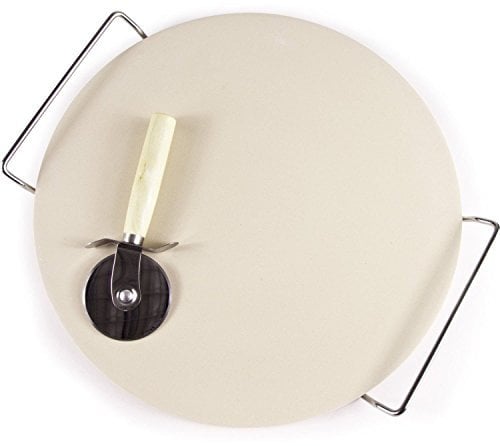 Kabalo 33cm Pizza Stone and Wooden Handle Pizza Slice Wheel Slicer Set