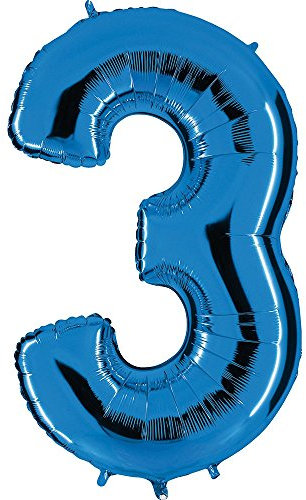 PartyMarty Grabo_003B-P Ballon Zahl in Blau - XXL Riesenzahl 100cm - für Geburtstag Jubiläum & Co - Neun - Party Geschenk Dekoration Folien Ballon Luft Ballon Happy Birthday (Zahl 3)