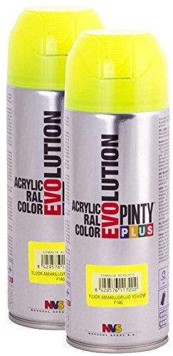 Secado rápido – acrílico Spray de pintura PintyPlus Evolution – Pack de 2 – F146 fluorescente amarillo