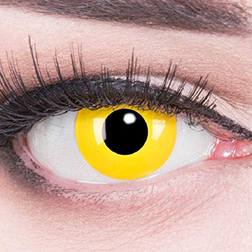 Farbige Kontaktlinsen Jahreslinsen Meralens 1 Paar gelbe Crazy Fun Yellow .Topqualität zu Fasching Karneval Fastnacht Halloween mit Kontaktlinsenbehälter ohne Stärke