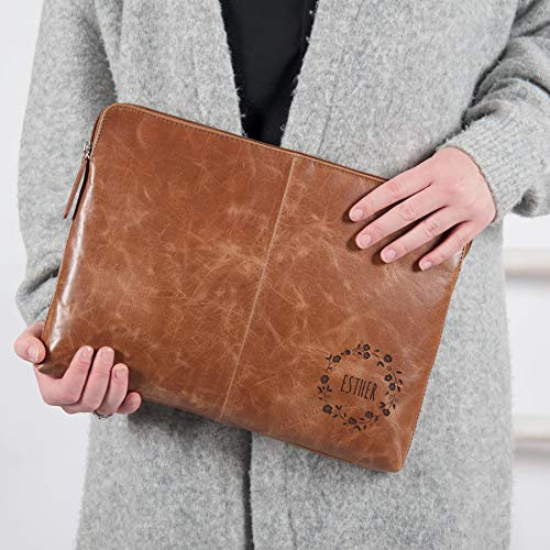 your surprise Laptopsleeve aus Leder personalisierbar - braune Leder Laptoptasche für Damen und Herren graviert mit Namen, Business Laptoptasche aus Leder, Laptophülle aus Leder (12 Zoll)