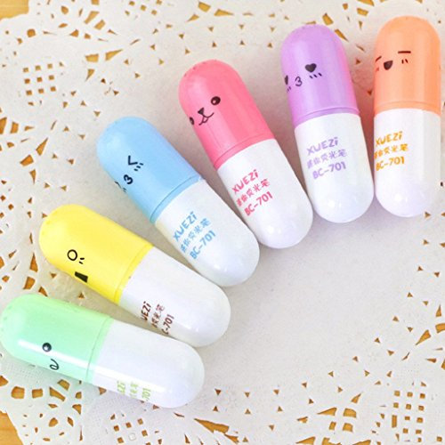 Ogquaton 6 Teile/Satz Mini Pille geformt textmarker zum schreiben, nettes Gesicht Graffiti Marker Stift Korean schreibwaren schulbedarf Kreative und Nützliche