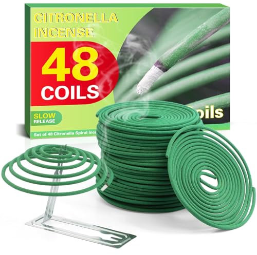 Citronella Spiral Incense Coils, Lemongrass Scented Coils, Citronella Essential Oil, Incense 48 Pcs for Outdoor, Indoor, Home, Kitchen, Outdoors, Indoor, Bars, Office