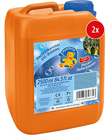 PUSTEFIX XXL-Bubbles Nachfüllkanister I 2 x 2,5 l Seifenblasenwasser I Bubbles Made in Germany I Riesen-Seifenblasen für Hochzeit, Kindergeburtstag, Polterabend I Spaß für Kinder & Erwachsene