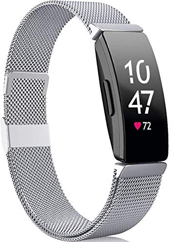 Faliogo Kompatibel mit Fitbit Inspire Armband/Fitbit Inspire 2 Armband/Fitbit Inspire HR Armband, Metall Edelstahl Ersatzarmband mit Magnetverschluss Kompatibel mit Ace 2, Damen Klein, Silber