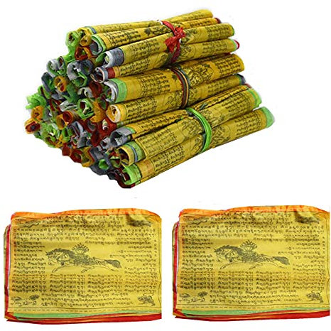 SevenMye 60pcs Religious Flags Tibetan Buddhist Banner Colour Print Prayer Flag Garden Flags High-end Silk Wind Horse Flag Tibetan Buddhist Religious Flags Supplies, 50 ft