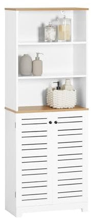 SoBuy Badezimmerschrank Schmaler – Badezimmer Hochschrank 30cm mit verstellbaren Ablagen – Badmöbel Große Kapazität aus Holz Feuchtigkeitsresistent, für Küche, Wohnzimmer, Weiß, 60x160x30cm, BZR44-W
