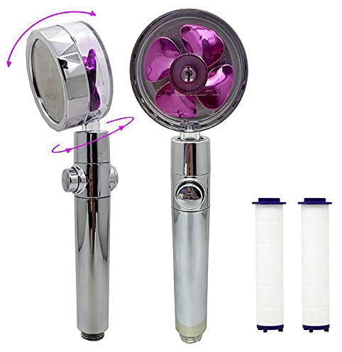 1 Pommeau De Douche à HéLice Haute Pression, Buse De Douche Rotative à éConomie D'Eau à 360 °, Accessoires Salle De Bain à Connecteur Universel De 2 Cm, Avec 2 éLéMents Filtrants En Coton PP (Mauve)