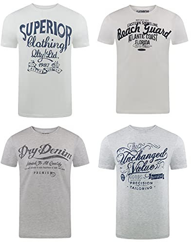 riverso Herren T-Shirt Rundhals RIVLeon 4er Pack O-Neck Kurzarm Print Tee Shirt 100% Baumwolle Regular Fit Grün Blau Weiß Grau Rot Orange XXL, Größe:XXL, Farbe:Farbmix 23