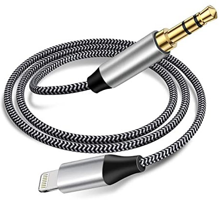 Aux Cord for iPhone, Lightning to 3.5mm Audio Nylon Braided Cable for iPhone 13 12 11 XS XR X 8 7 6 iPad iPod to Car/Home Stereo/Headphone/Speaker, Apple MFi Certified Headphone Jack Adapter (Silver#)