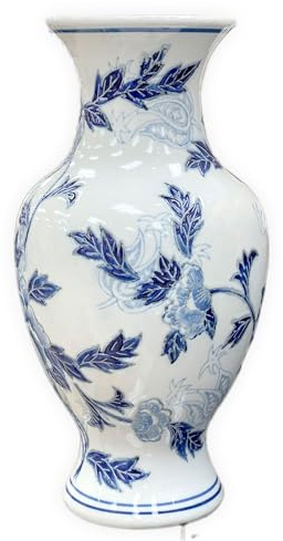 Galt International Blue and White Floral Chinoiserie Ceramic Vase 14 - Hand Painted Antique Style Porcelain Flower Bottle Fishtail Porcelain Chinese Vase for Home Decor Centerpiece