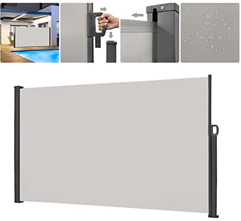 LZQ Store latéral extensible pour balcon, protection solaire, brise-vue, imperméable, coupe-vent, store latéral en polyester, pour jardin, terrasse, aire de jeux, camping (200 x 300 cm, gris)