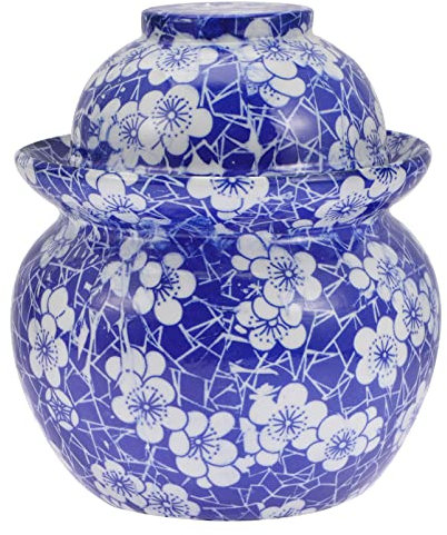 Cabilock Gärtopf Keramik Gurkentopf Sauerkrauttopf mit Deckel Rumtopf Einlegetopf Einmachtopf Tontopf Luftdichte Vorratsbehälter für Sauerkraut Essiggurken Kimchi Gemüse Lebensmittel Behälter 2. 5L