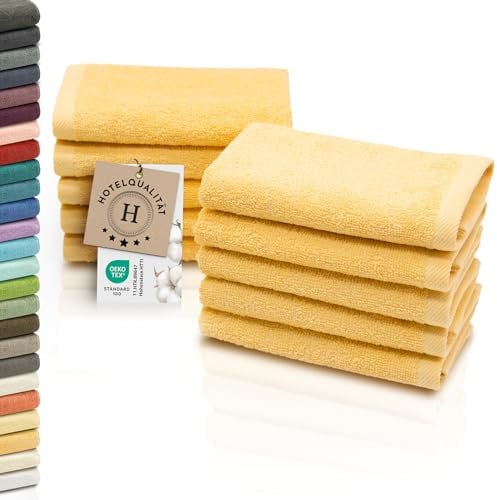 ZOLLNER Set de 10 Petites Serviettes pour invités, 30x30 cm, Coton, Jaune