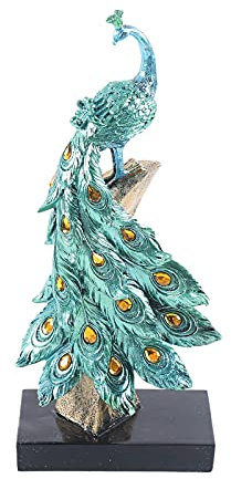 FUROMG Neu Pfau Harz Dekor Ornament Figur Statue Skulptur Tier Standfigur Zierfigur Blau