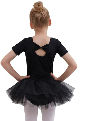 Tancefair Vestido de ballet para niñas Malla de ballet Manga corta Traje de gimnasia Ropa de baile Malla de baile con Falda de tutú