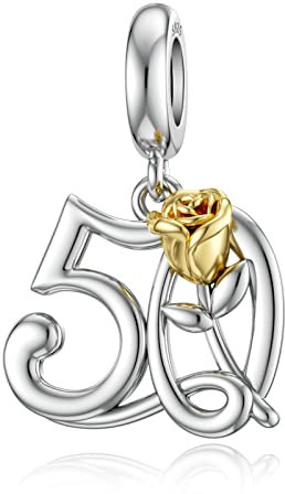 LANBEIDE Ciondoli in argento Sterling per braccialetti Pandora per 16°, 18°, 21°, 30°, 40°, 50° compleanno, con rosa dorata, idea regalo da donna, Argento sterling