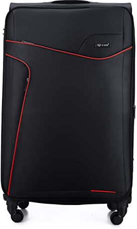 Solier Reisekoffer – Koffer mit 4 Rollen - Leicht Tourister Trolley - Rollkoffer mit Zahlenschloss - Groß Reisetrolley (SCHWARZ/ROT, L)