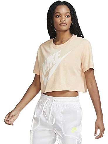 Nike Women's Wash Futura Crop Top T-Shirt, Orange, L
