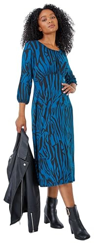 Roman Petite Gathered Chest Dress for Women UK Ladies Stretchy Fit & Flare Swing Tea A Line Skater Knee Length Long Sleeve Midi Smart Casual Work Going Out Party