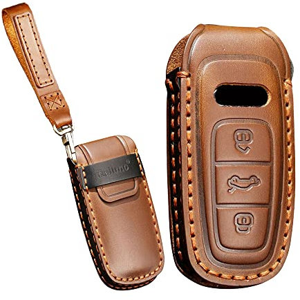 KUNIO Autoschlüssel Schutzhülle Passt für Audi A8 A8L A3 Sportback (S Line) A6 A7 Q8 E-Tron Q7 RS3 RS6 RS7 S3 S6 SQ7 SQ8 A6L Leder Schlüsselhülle Schlüsselcover Schlüsselanhänger A Braun