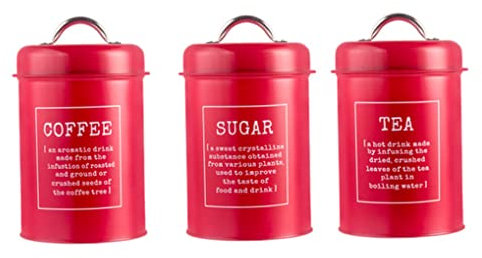 Kitchen Canister Airtight Metal Canister Decorations with Lids Canister Set for Sugar Coffee Tea Storage Red 3PCS Style4 Storage Jars Canisters