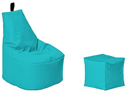 Momiralland Classic Sitzsack XL - XXL mit Hocker Sitzkissen BodenKissen Sessel In- & Outdoor geeignet Gaming Sitzsack für Erwachsene und Kinder… (Türkis, XL - Durchmesser 65 cm)