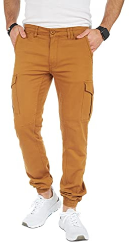 Styleko Cargohose Herren Cargohose aus Baumwolle Outdoorhose männer verwaschen Cargohose Chino Hose Sporthose Freizeithose Jogging treckking Casual Hose |6 Taschen 8001 (Camel- Guertel, 38)