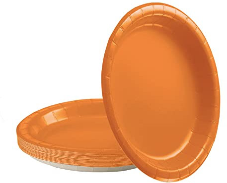POPOYU 16Pcs Orange Party Paper Plates 7 inch,Orange Party Tableware Decor Orange Paper Plate Orange Plates for Kids Halloween Autumn Thanksgiving Party Supplies Table Decorations