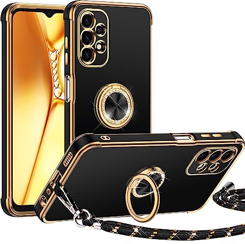 Miss Arts für Samsung Galaxy A23 5G Hülle mit Band, Ring Ständer Handyhülle Frauen Mädchen Dünn Stoßfeste Schutzhülle für Samsung Galaxy A23 5G Case Schwarz