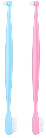 WLLHYF 2 Stück getuftete Zahnbürste, kieferorthopädische doppelendige V-Trim Borsten Büschelzahnbürste, Single Kompakt Interdental Zwischenraum Bürste für Zahnspangen, Detailreinigung (Pink/Blau)