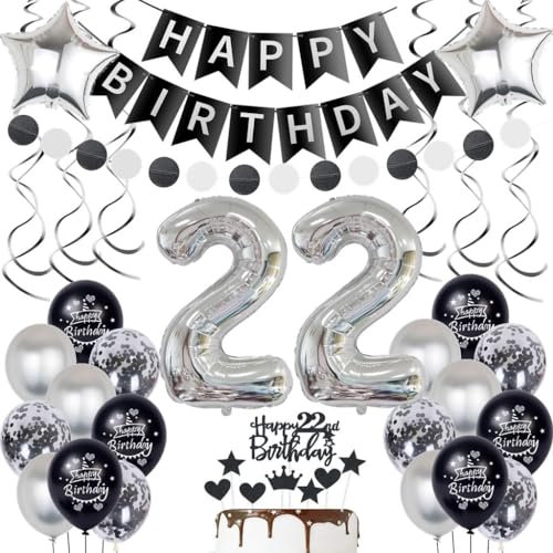 Silber Luftballon 22. Geburtstag Deko, 22. Geburtstag Dekoration Schwarz Silber, Frau Mann 22 Jahre Geburtstagsdeko, 22 Jahre Männer Frau Ballon, Schwarz Silber 22. Geburtstag Party ballons
