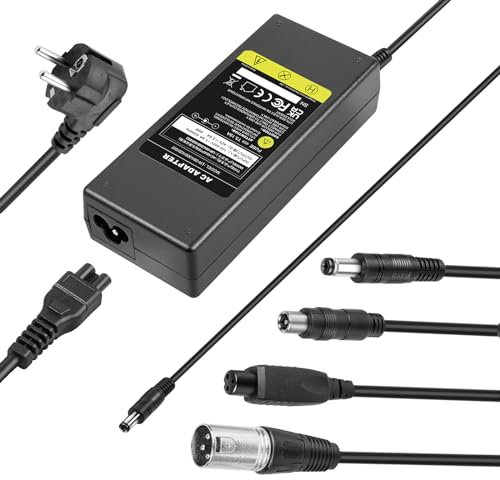 LabTEC Caricabatterie bici elettrica 42V 2A per 36V 2A 10S batteria Li-on Caricatore Monopattino, Adattatore bici Elettrica Hoverboard Scooter Ninebot Xiaomi 365 4 in 1 Universale Connettori