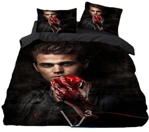 3D Drucken Horror TV Schwarzer Bettbezug 140x200, Vampire Note Bettwäsche Sets, SchwarzBettbezüge Mit 1 Kissenbezug 80x80 cm (A1,135x200 cm + 80x80 cm)