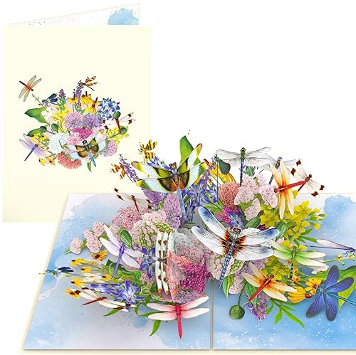 PopLife® Libellen 3D Pop Up Karte - Muttertag Valentinstag Libelle Geburtstag Dankeschön Gute Besserung Jahrestag - für Freunde, Schwester, Ehefrau, Oma, Tochter, Freundin