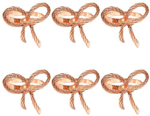 curfair Christmas Napkin Ring 6pcs Wedding Party Napkin Rings Vibrant Color Sparkling Exquisite Metal Napkin Buckles for Dining Table Accessories Rose Gold