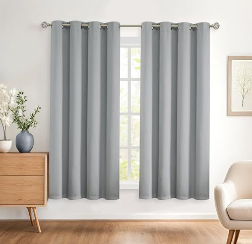 Bujasso Silver 95% Blackout Curtains Triple Layer Thermal Insulated Window Panels 72 inches Long for Living Room Bedroom Understated luxury Silver Draps Grommet Top 2 Panels 45 Wx72 L