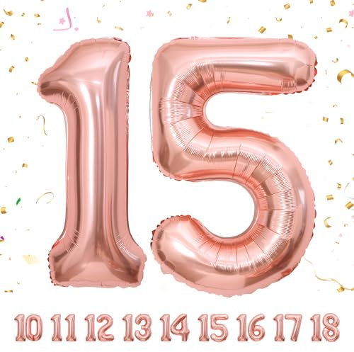 Palloncini Compleanno 15 Anni Oro Rosa - Decorazioni per Uomo Donna - Pallone Numero Gonfiabile in Foil Beige 40 Pollici