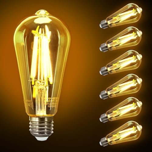 Aigostar E27 LED Filament ST64 Vintage Light, 8W Edison Bulb, 800LM Warm White 2200K, 60W Equivalent, Energy Saving, 6 Pack