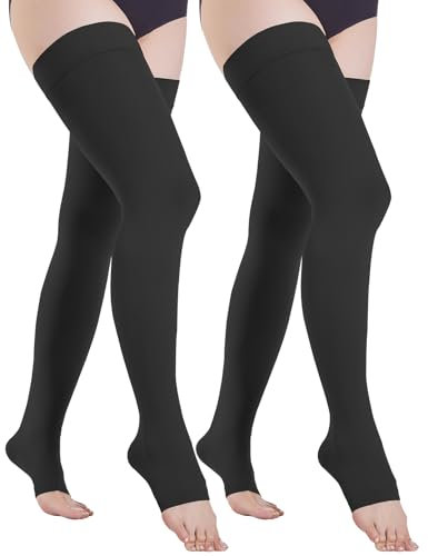 2 Paar Medizinische Kompressionsstrümpfe Damen & Herren 20-30 mmHg, Klasse 2, Abgestufte Unterstützung Lange Stützstrümpfe Kompressionssocken für Krampfadern Ödeme Flug (2x Schwarz, XL)